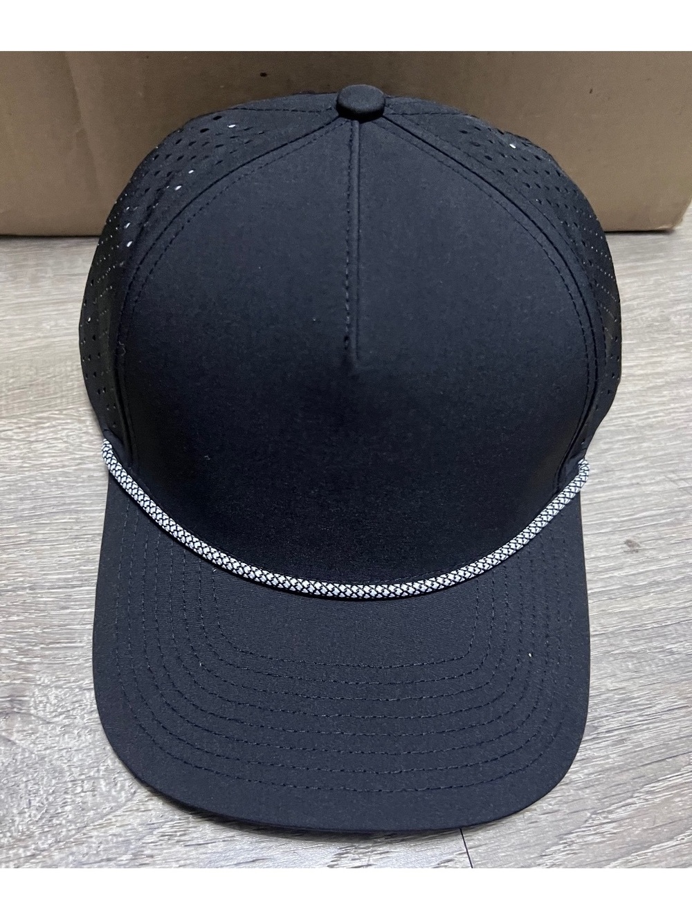 Billest Gilbert-Rope Black Baseball Cap with Perforated Sides and Rhinestone Det